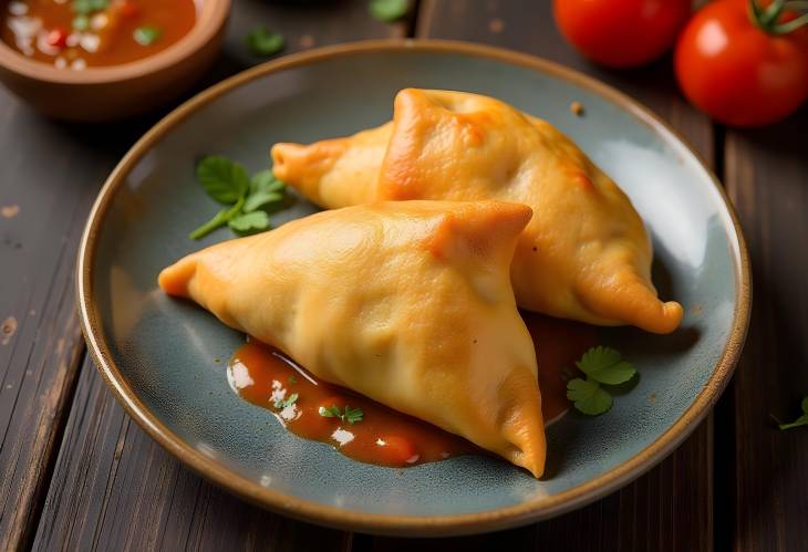 Delightful Samosas with Tomato Sauce and Fresh Veggies